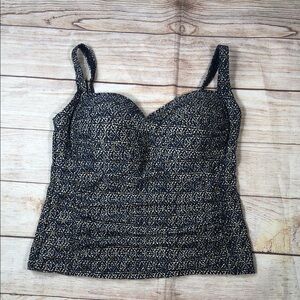 bond-eye Navy Patterned Tankini Top with Built-In Cups